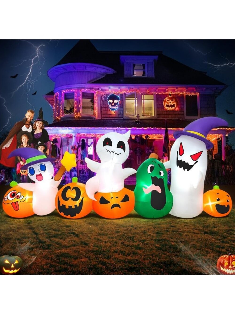 🎃8 FT Halloween Inflatables Ghosts Pumpkins Witch Hat Gnome Led Light Decor